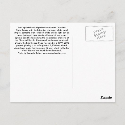 Postkaart - vuurtoren van Cape Hatteras (Achterkant)