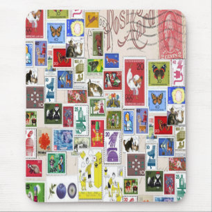 postkaartje kleurrijke postzegels collectie muismat