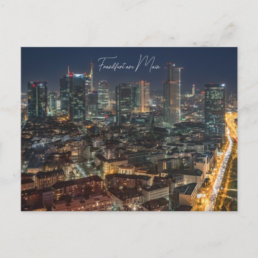 Postkarte, die Skyline Frankfurt bei Nacht Briefkaart (Voorkant)