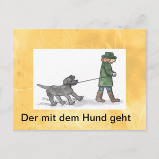 postkarte,hund,mann,leine,spaß briefkaart