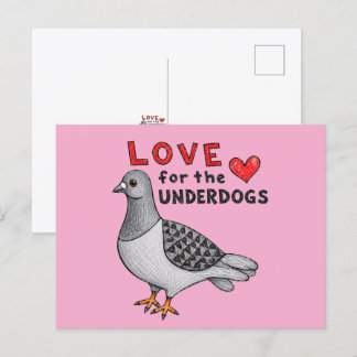 Postkarte Slogan "Love For The Underdogs" Taube Briefkaart