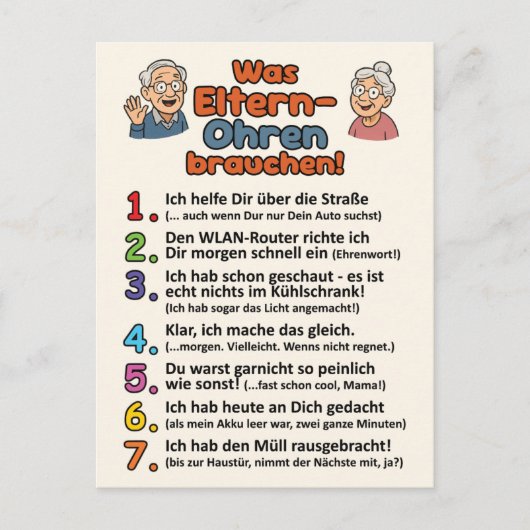 Postkarte „Was Eltern-Ohren brauchen“  Briefkaart (Voorkant)