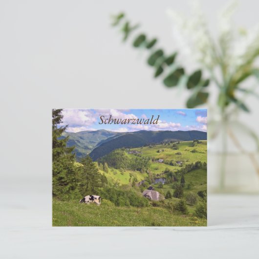 Postkarte: Wiesen und eine Kuh mit Panoramaansicht Briefkaart (Staand voorkant)
