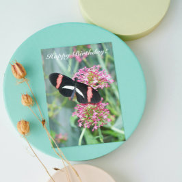 Postman Butterfly op Roze Flowers Birthday Kaart