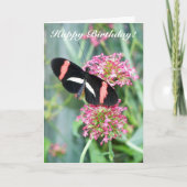 Postman Butterfly op Roze Flowers Birthday Kaart (Voorkant)