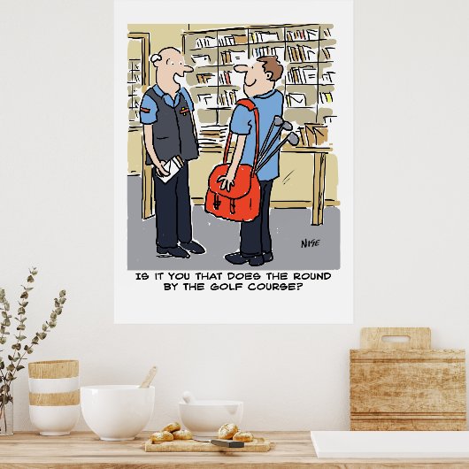 Postman heeft een ronde nabij een Golfcursus Poster (Keuken)