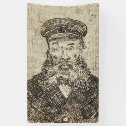 Postman Joseph Roulin (Sepia Sketch) (van Gogh) Spandoek (Verticaal)