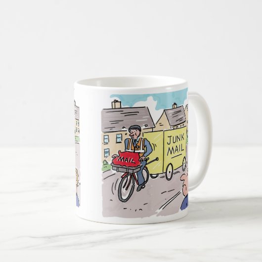 Postman met Junk Mail Cartoon. Koffiemok (Voorkant rechts)