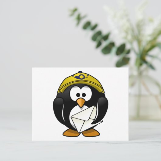 Postman Penguin Bird Cartoon Briefkaart (Staand voorkant)