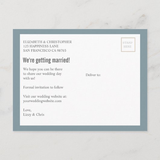 Postmark Trouwfoto Save the Date Briefkaart (Achterkant)