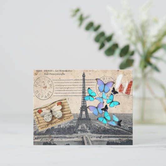 postmarkscripts vlinder Parijs Effiel Tower Briefkaart (Staand voorkant)