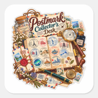 Postmerk Verzamelaarsbureau – Vintage Postzegel & Vierkante Sticker