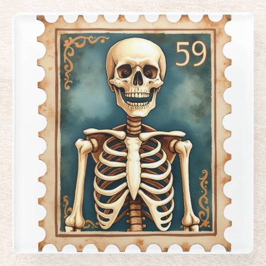 Postmortem No. 59 - Skeleton Stamp Halloween Glazen Onderzetter (Voorkant)