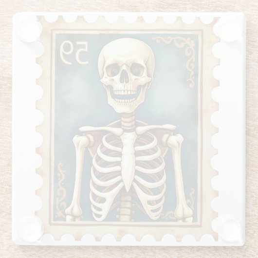 Postmortem No. 59 - Skeleton Stamp Halloween Glazen Onderzetter (Achterkant)