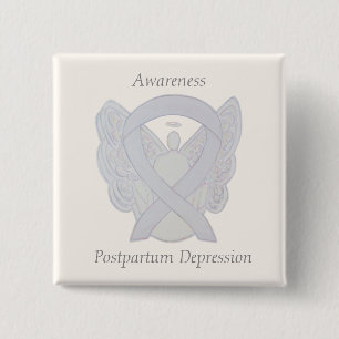 Postpartum Depressie Bewustheid Angel Ribbon Pin Vierkante Button 5,1 Cm