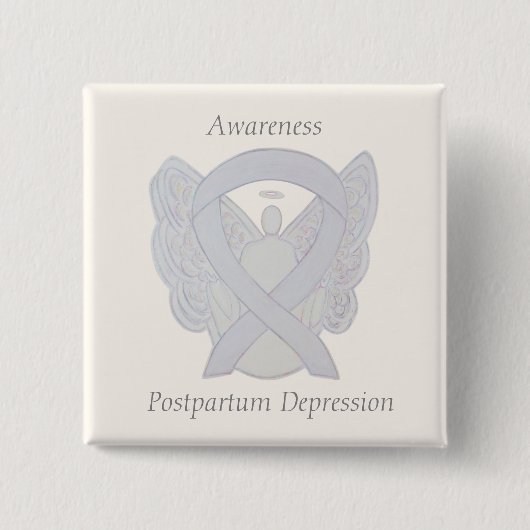 Postpartum Depressie Bewustheid Angel Ribbon Pin Vierkante Button 5,1 Cm (Voorkant)