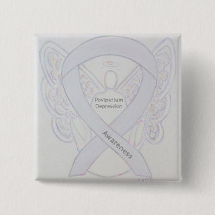 Postpartum Depressie Bewustheid Angel Ribbon Pin Vierkante Button 5,1 Cm