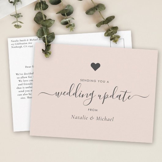 PostPone Weddenschap Update Elegant Script Blush P Briefkaart
