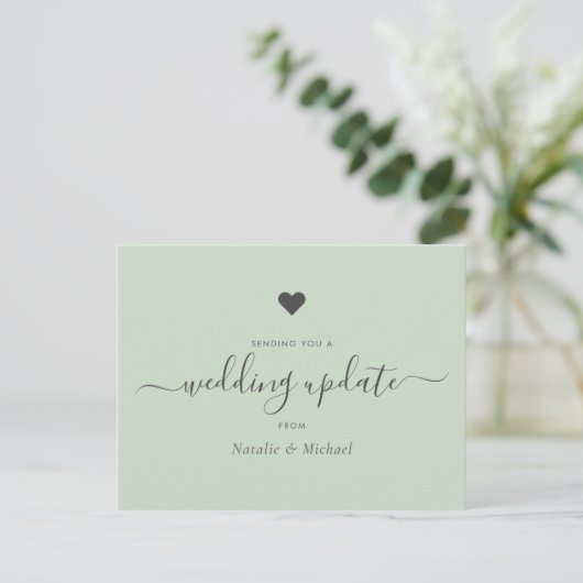PostPone Wedding Update Elegant Script Greenery Briefkaart (Staand voorkant)