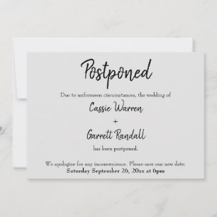"Postponed" bruiloft Black op Light Grey Card Kaart