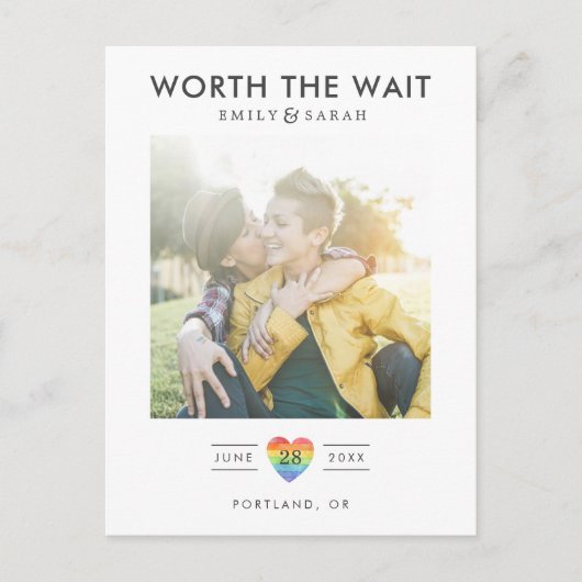 Postponed Wedding LGBTQ Save the Date with Photo Briefkaart (Voorkant)