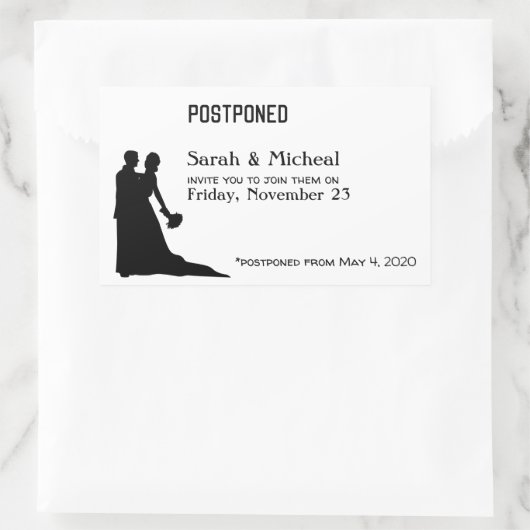 POSTPONED Wedding Silhouette Couple Rechthoekige Sticker (Tas)