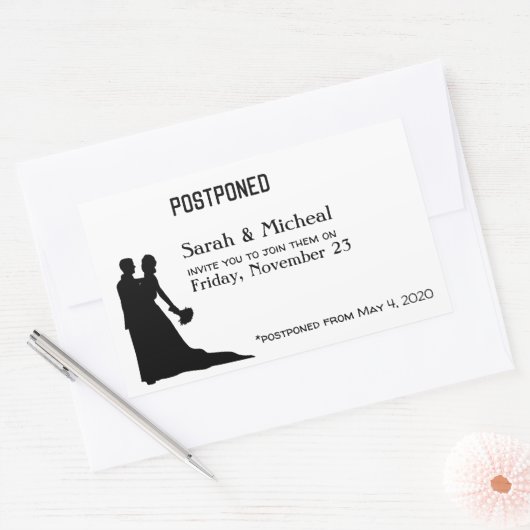 POSTPONED Wedding Silhouette Couple Rechthoekige Sticker (Envelop)