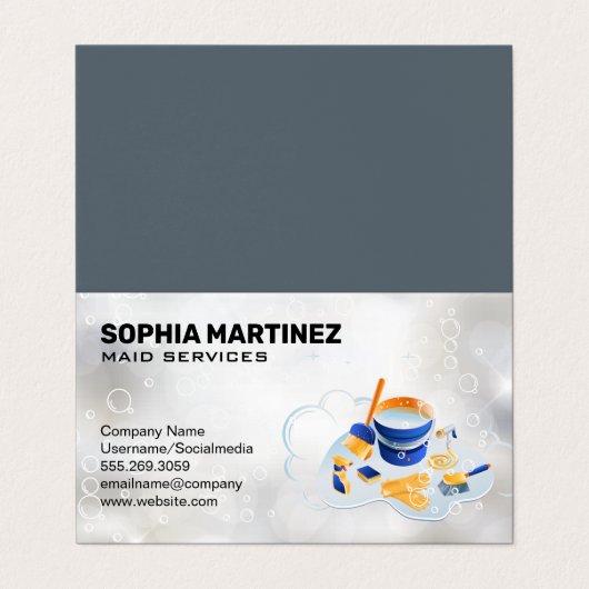 Postservice | Mop en Broom | Sparkly Bubbles Visitekaartje (Buitenkant ongevouwen)