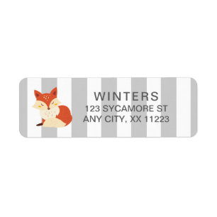 Poststempel Fox Gray Stripe baby shower Etiket