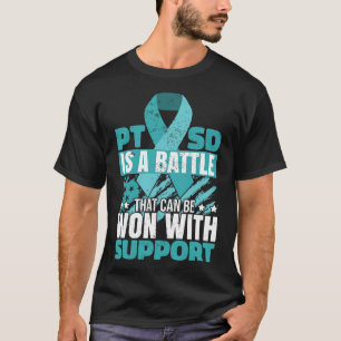 Posttraumatische stressstoornis Blauwgroen lint PT T-shirt