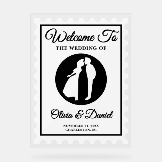  postzegel bruiloft welkom acryl bord (Voorkant)
