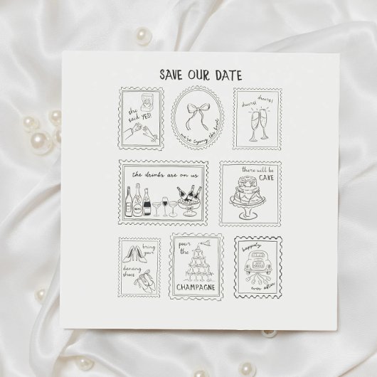 Postzegel Handgetekende Save The Date Kaart