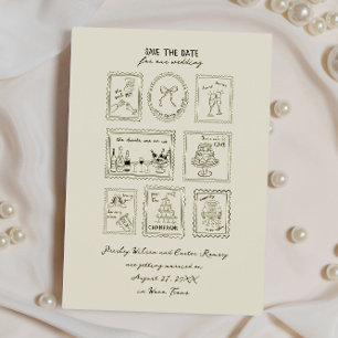 Postzegel Handgetekende Save The Date Kaart