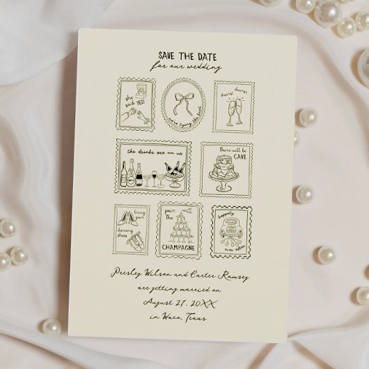 Postzegel Handgetekende Save The Date Kaart