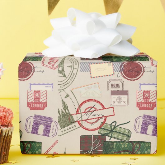 Postzegel kerst cadeaupapier
