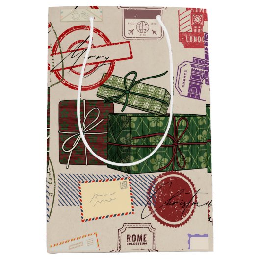 Postzegel kerst medium cadeauzakje (Voorkant)