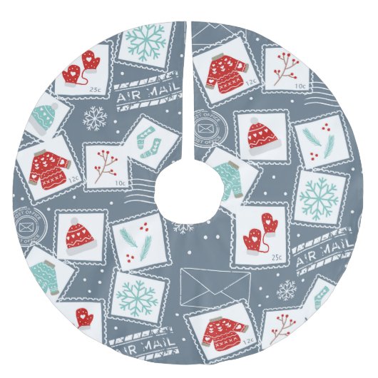 Postzegel Kerstvakantie Rood Blauw Schattige Kerstboom Rok (Voorkant)