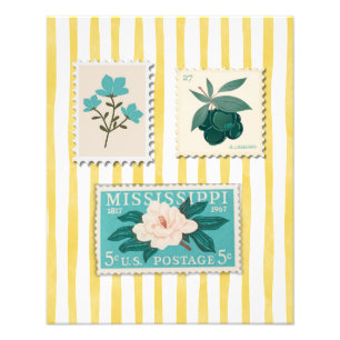 postzegel Keuken Print Retroblauw Foto Afdruk