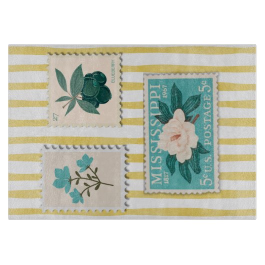  postzegel Keuken Print | Retroblauw Snijplank (Voorkant)