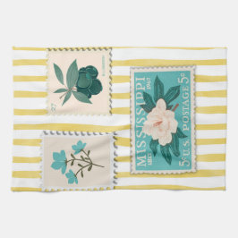  postzegel Keuken Print | Retroblauw Theedoek