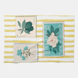  postzegel Keuken Print   Retroblauw Theedoek