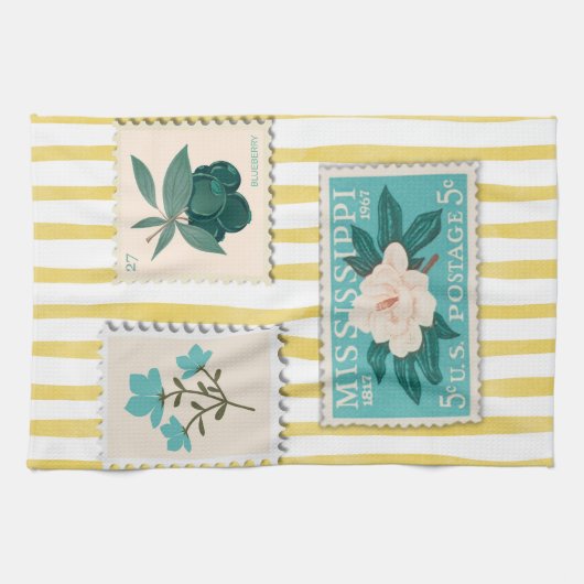  postzegel Keuken Print | Retroblauw Theedoek (Horizontaal)