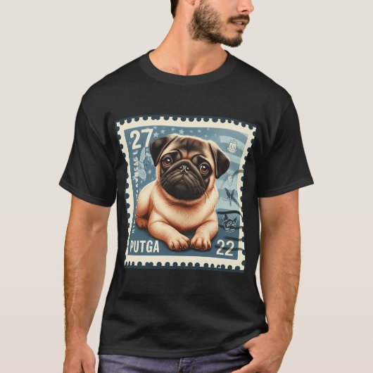 Postzegel met pug-hond t-shirt (Voorkant)