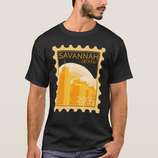 Postzegel met zonsondergang in Savannah T-shirt (Voorkant)