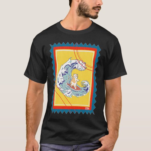 Postzegel Surfer Surfende Kat T-shirt (Voorkant)