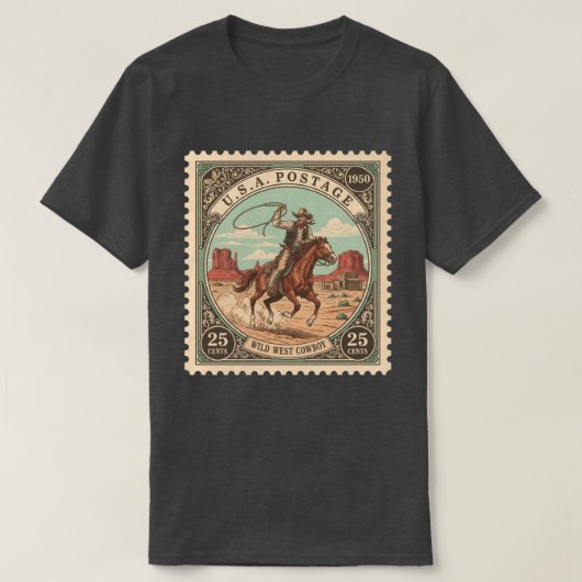  postzegel Wild West Cowboy T-shirt (Design voorkant)