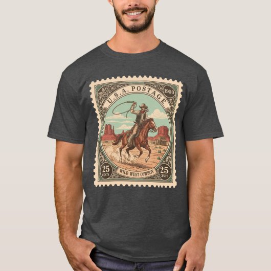  postzegel Wild West Cowboy T-shirt (Voorkant)