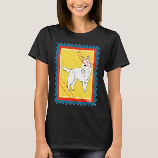 Postzegel Witte Duitse Herder T-shirt (Voorkant)
