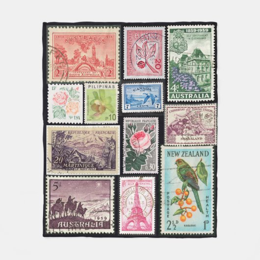  postzegels Bloemen Fleece Deken (Voorkant)