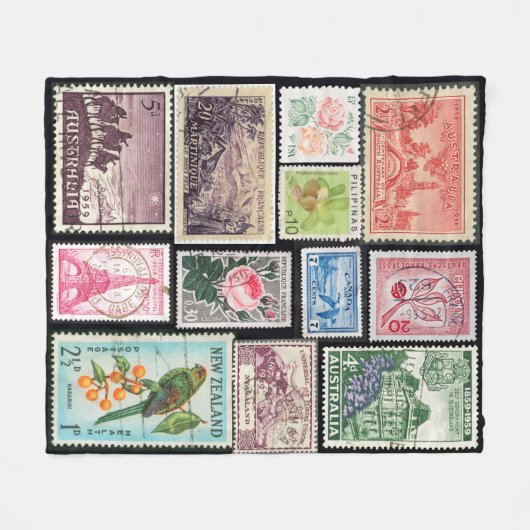  postzegels Bloemen Fleece Deken (Voorkant (Horizontaal))